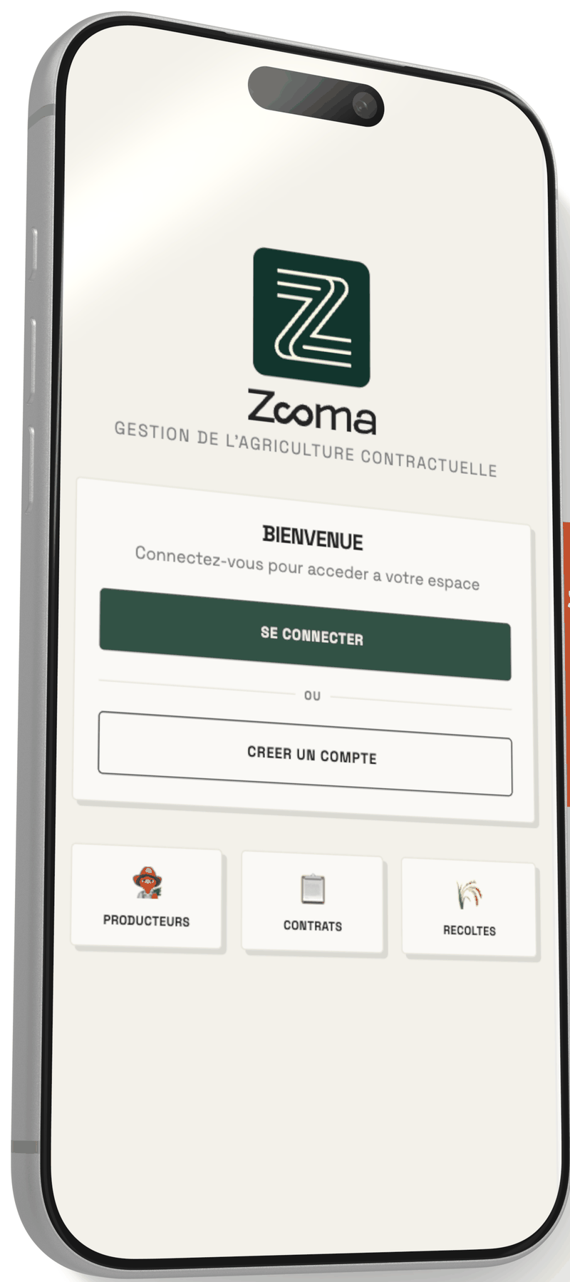 Application ZOOMA sur smartphone : page d'accueil