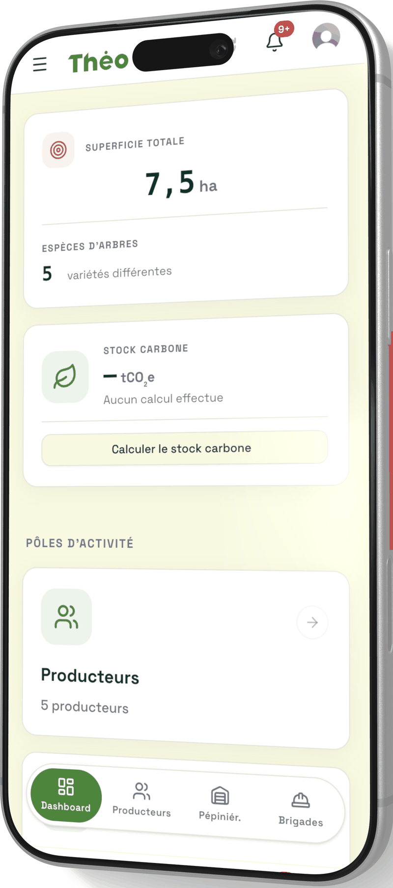 Application THEO sur smartphone : tableau de bord